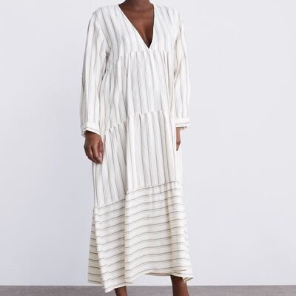 Zara Striped Print maxi v-neck Dress